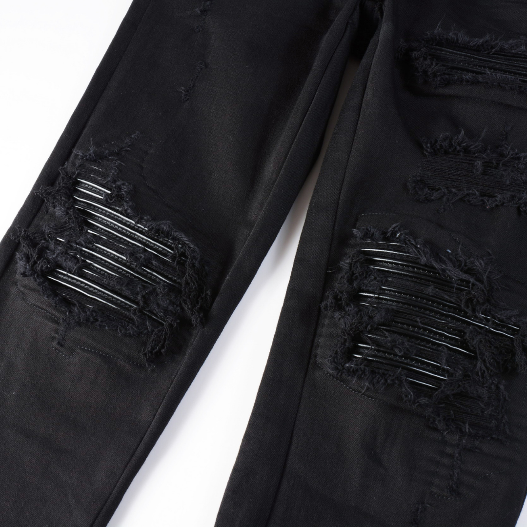 Black Ribbed Biker Jeans