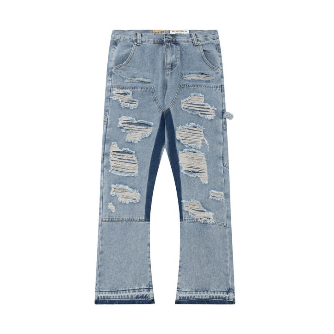 Light Wash Ripped Flared Jeans