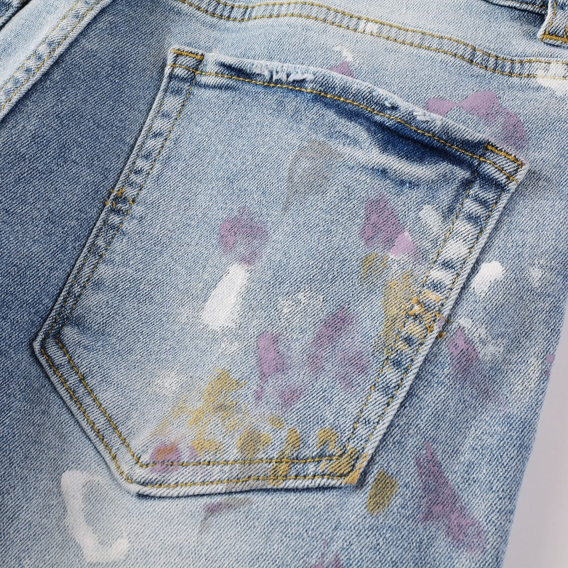 Light Blue Paint Splatter Distressed Jeans
